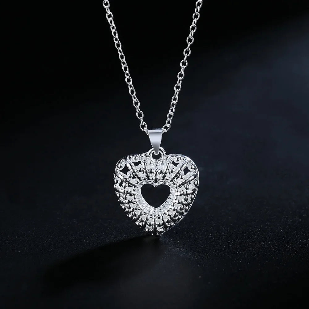 925 Sterling Silver Necklace 18 inch crystal Elegant Hollow heart Pendant For Women high quality Fashion Jewelry Christmas Gift