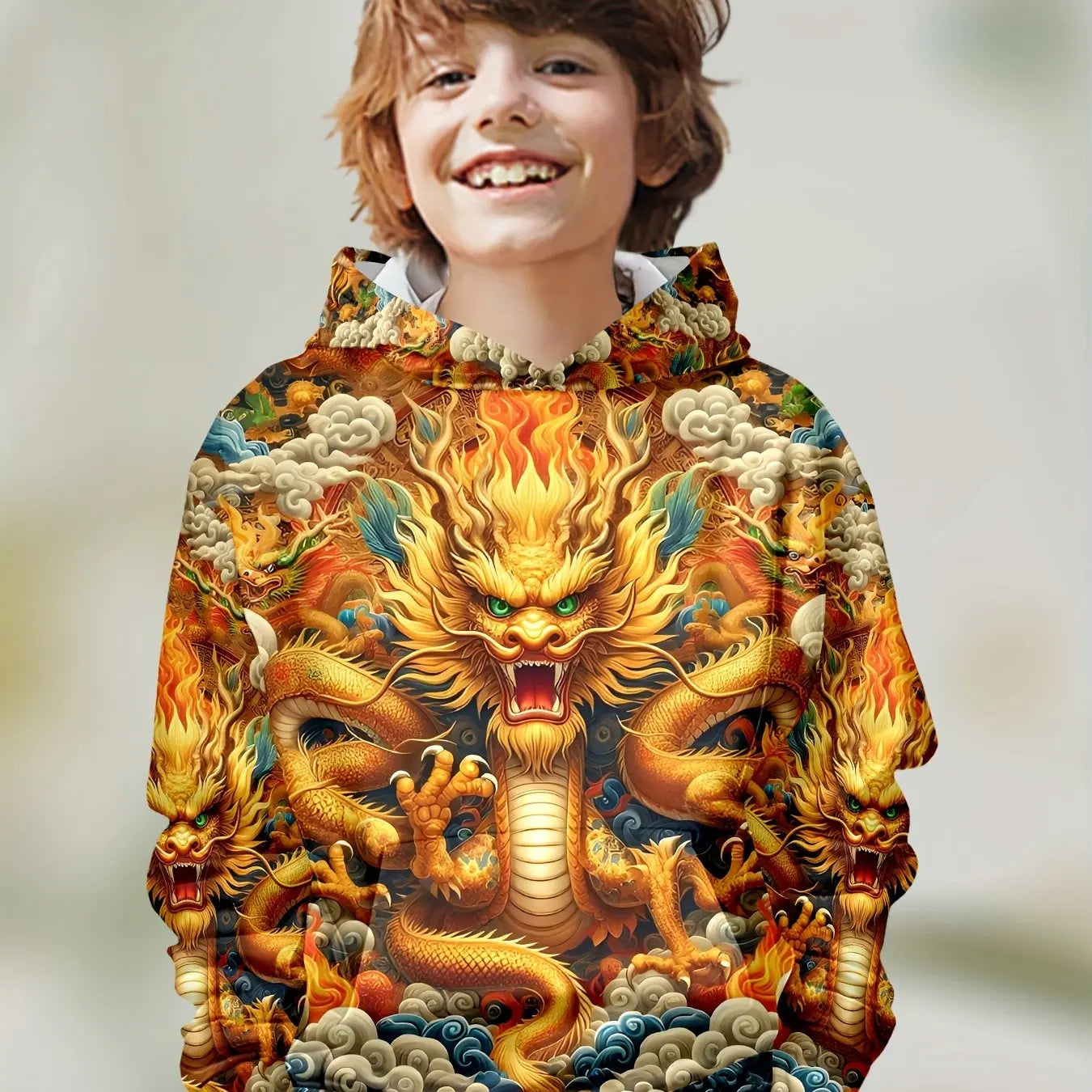 Boys Hoodies Long Sleeve Creative 3D Dragon Print