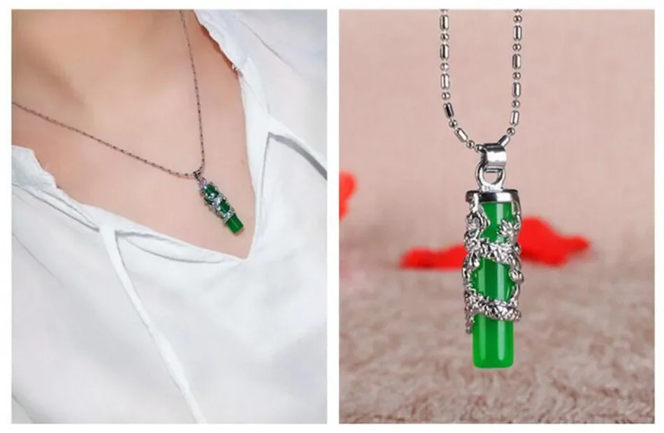 Natural Green Hetian Jade Pendant 925 Silver Necklace Chinese Jadeite Amulet Fashion Charm Jewelry Gifts for Women Her