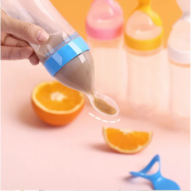 Baby Rice Cereal Bottle Silicone Milk Bottle Squeeze With Spoon Children's Food Supplement Bottle Rice Cereal Spoon Feeder