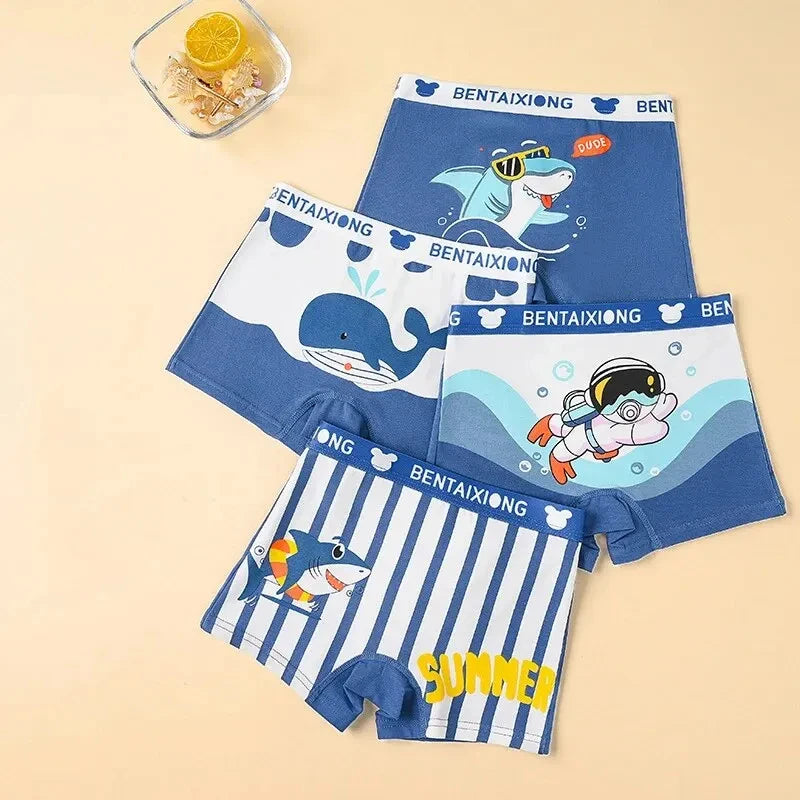 4 件套 Boys Cotton Boxers Kids Antibacterial Breathable All-Inclusive Boxers No Strangling Hip for Boys 1 to 14 Years Old