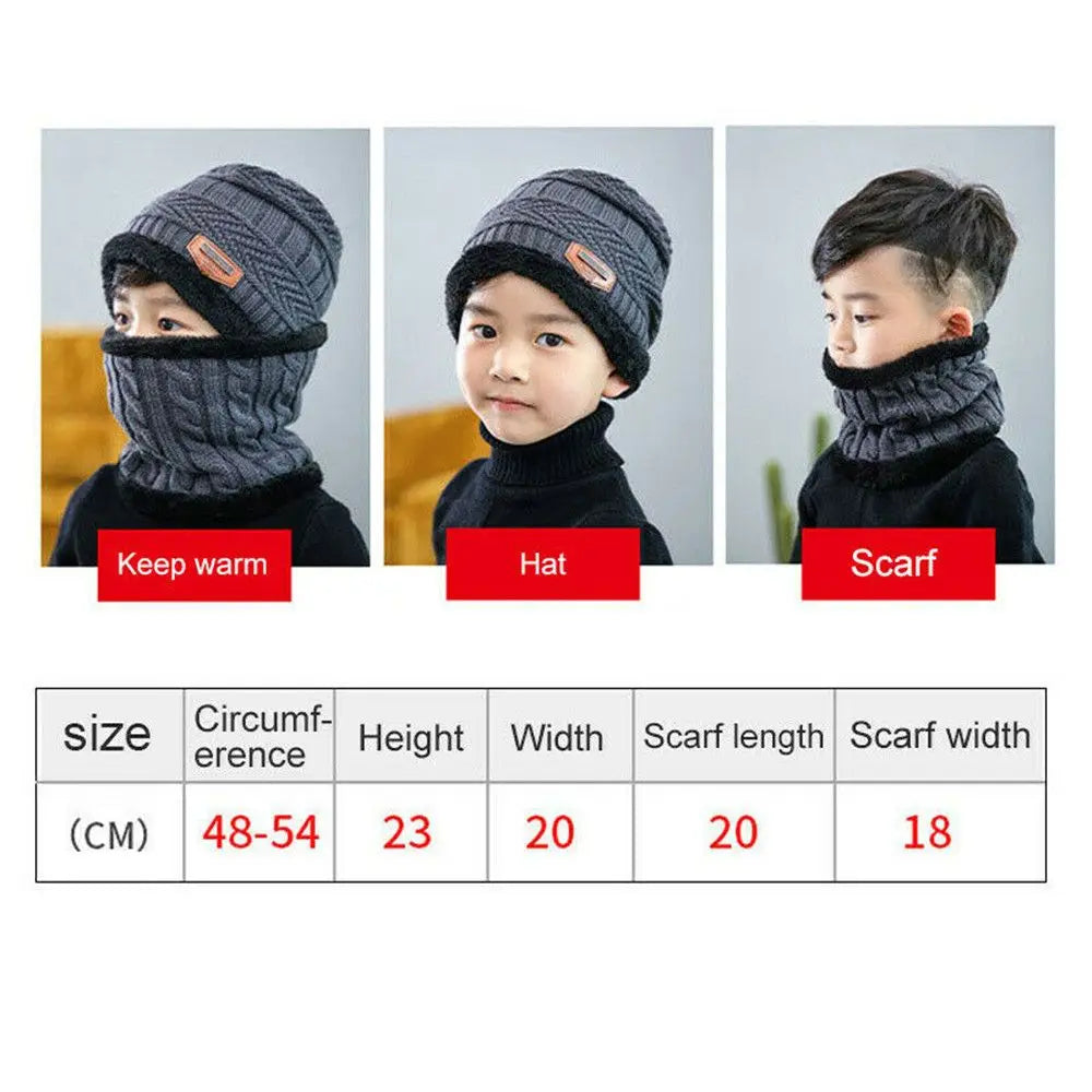 Kids Winter Neck Scarf Cap Set Fashion Beanie Warm Hat Scarf Set Neck Cover Fleece Knitted Thick Ski Cap Warm Balaclava Hat