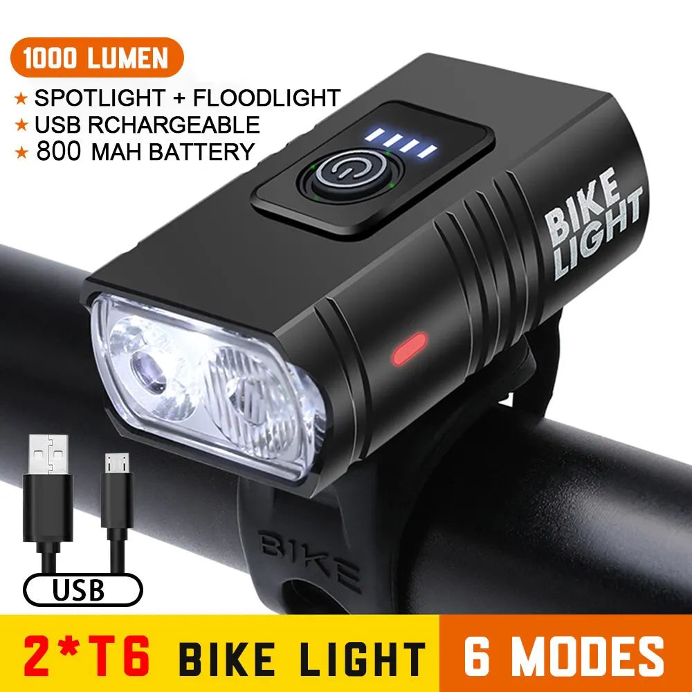 BK02 Bike Light T6 LED USB Rechargeable Bicycle Lights 6 Modes MTB Flashlight Bicycle Headlight for Cycling Bicycle Front Lamp