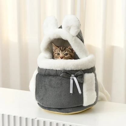 Pet Carrier Bag Small Cat Dogs Backpack Winter Warm Soft Plush Carring Pets Cage Walking Outdoor Travel Kitten Hanging Chest Bag