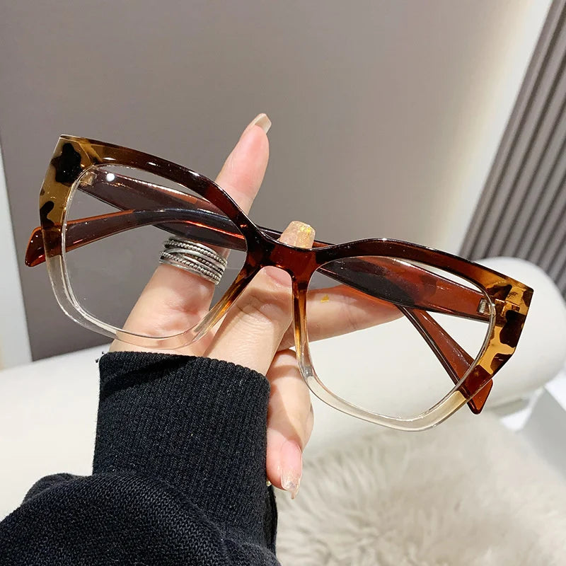 KLASSNUM 2023 Women Cat Eye Frame Eyeglasses Anti-blue Light Transparent Glasses UV400 Protection Flat Mirror Eyewear Xmas Gift