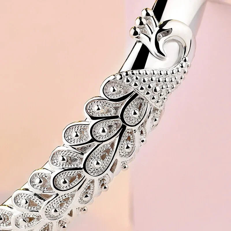 925 Sterling Silver Peacock Opening Screen Bracelet For Women Luxury Designer Texture Open Bracelets Party Original Jewelry Gift