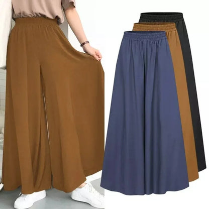 Spring And Summer Women's Plus Size Wide Leg Pants Ice Silk Fold Retro Minimalist Mid Rise Elastic Drape Straight Leg Trousers