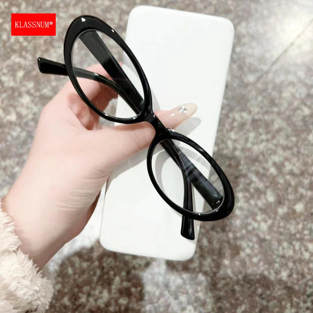 KLASSNUM Women Y2k Computer Glasses Small Oval Frame  Anti-Blue Light Glasses 2000s Glasses Transparent Narrow Glasses Frame