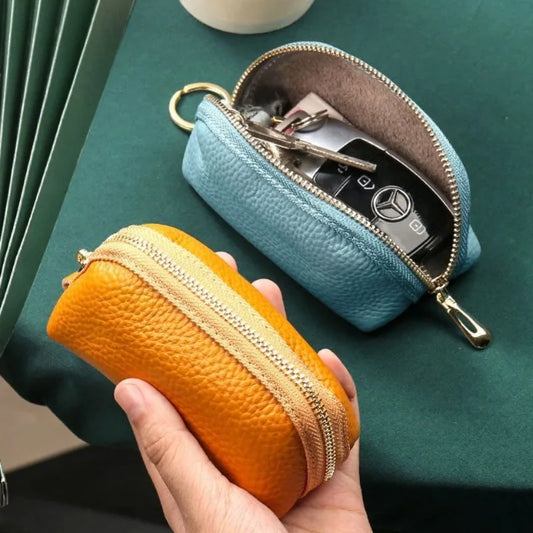 Unisex Large-Capacity Zipper Key Pouch Bag Genuine Leather Key Case Coin Purse 2024 Portable Keychain Coin Wallet Holder Purse