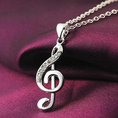 925 Sterling Silver Necklace For Women 18 inch crystal Elegant musical note Pendant high quality Fashion Jewelry Gifts