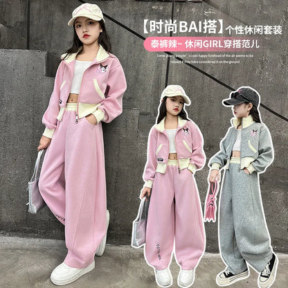 Girls Fashion Streetwear Dance Clothes Set Kids Short Zipper Coat Pants Sets Tracksuits Teen Clothing 3 5 7 9 11 13 15 Years Old