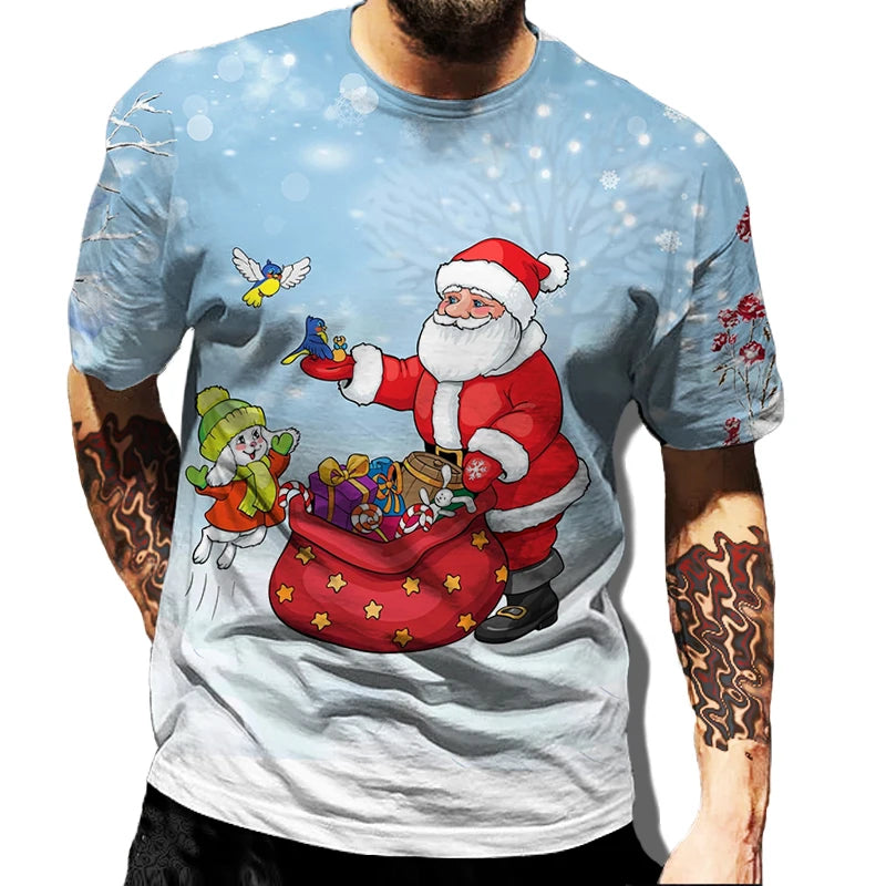 Men' Top Merry Christmas Graphic Man Santa Claus 3D Print Tshirt Male Casual Clothes Elk T Shirts Male Loose Top O-neck Tees