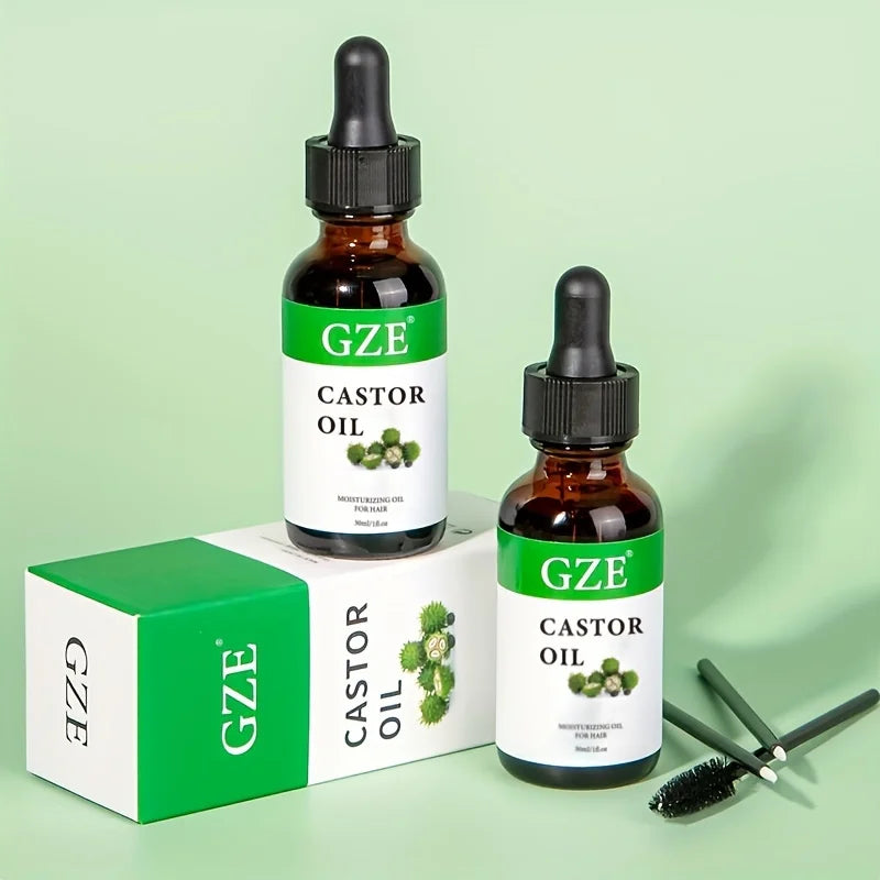 GZE Castor Oil Cold Pressed for Strengthens & Thickens Eyelashes & Eyebrows Hair, Skin, Nails & Scalp with 10 Liner Brush