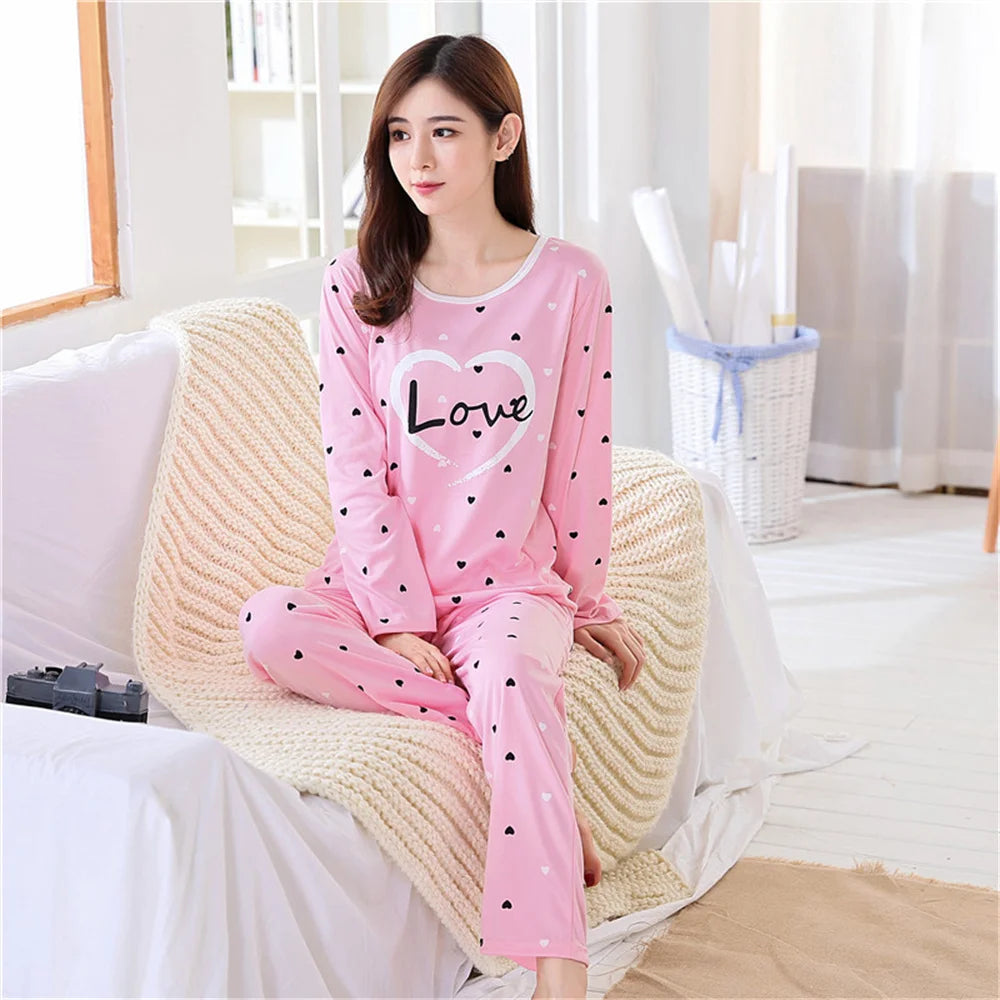 Women's Homewear Long Sleeved Pants Set Can Be Worn Externally Milk Silk Pink Cute Cartoon Style Spring And Autumn Pajamas Set