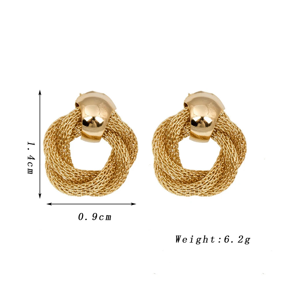 Vintage Metallic Twisted weaving Round Circle Dangle Earrings 2024 New Fashion Wedding Party Drop Earrings for Woman Jewelry