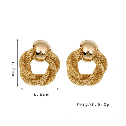 Vintage Metallic Twisted weaving Round Circle Dangle Earrings 2024 New Fashion Wedding Party Drop Earrings for Woman Jewelry