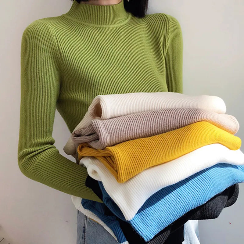 Women Turtleneck Sweater Knitted Soft Pullovers cashmere Jumpers Basic Solid Soft Sweaters Women Autumn Winter Casual Top