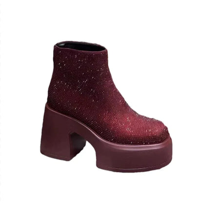 Crystal Platform Ankle Boots Women High Heels Luxury Shoes Woman 2024 Trend Winter Goth Fashion Snow Motorcycle Botas De Mujer