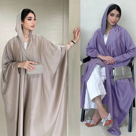 Batwing Sleeve Open Abaya Dubai Luxury Satin Elegant Ramadan Fashion Modest Kebaya Kaftan Women's Prayer Garment Caftan Femme