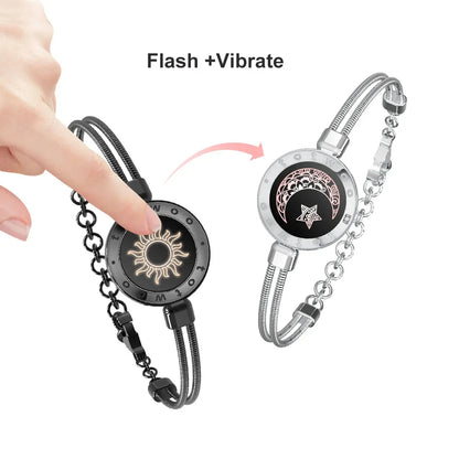 Long Distance touch Light up &Vibrate Bracelets for Couples, Long Distance Relationship Gifts Smart Sun&Moon Love Bracelet