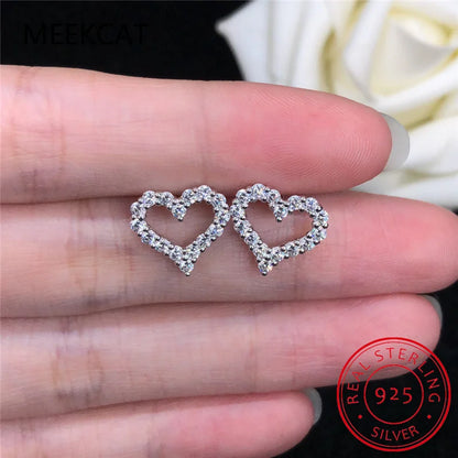 Moissanite Diamond Love Heart Stud Earrings for Women Gift Real 925 Sterling Silver Eternity Wedding Fine Jewelry