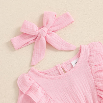 Autumn Infant Baby Girls Casual Jumpsuit Long Sleeve Ruffle Romper Headband Fall Casual Clothes