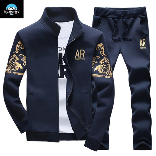 2024 New Men's Tracksuit Fleece Jacket and Sweatpants 2 Piece Set Spring Autumn Sports Suit Long Sleeve Sets Men Sweatsuit Warm