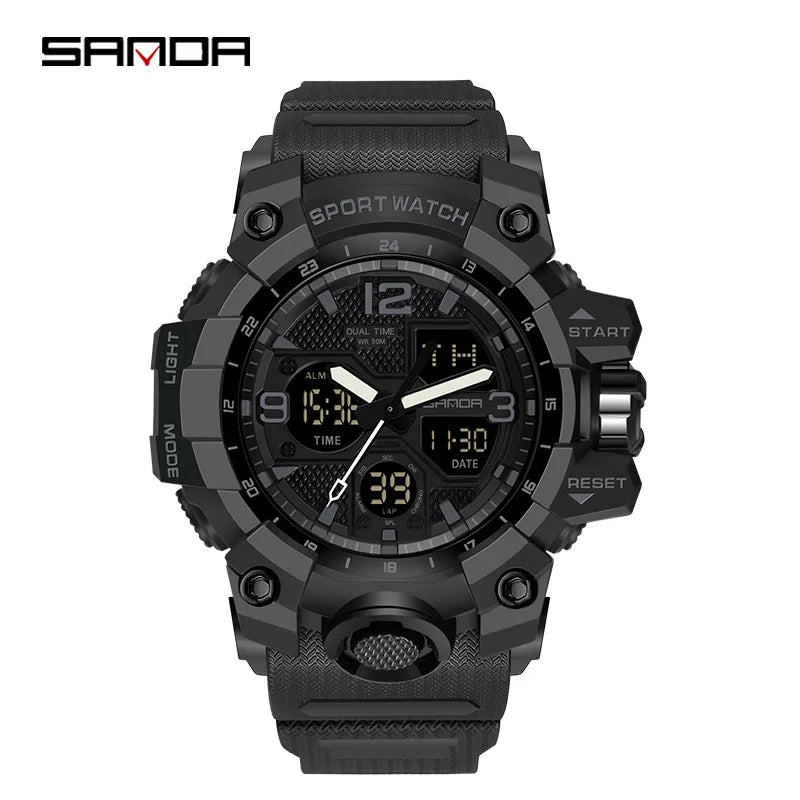 Watches For Men 50M Waterproof Clock Alarm reloj hombre 2024 Dual Display Wristwatch Quartz Military Watch Sport New Mens