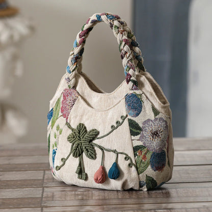 Original Ethnic Style Handbag Canvas Embroidered Women's Bag Handheld Woven Small Bag Embroidery Handbags for Women 2024