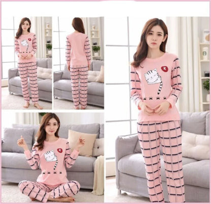 Women's Homewear Long Sleeved Pants Set Can Be Worn Externally Milk Silk Pink Cute Cartoon Style Spring And Autumn Pajamas Set