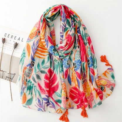 2024 Fashion Luxury Aircraft Ladies Women Scarf Female Long Shawl Tassel Four Seasons Versatile Floral Muslim Hijab Wrap Scarves