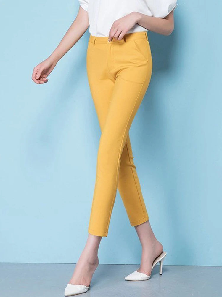 Slim Skinny High Waist Elastic Pencil Pants Overiszed 75kg Women Ankle-length Trousers Casual Spring 2024 Office Formal Pantalon