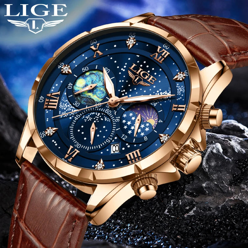 LIGE Men Watches Casual Sport Watch Men Luxury Waterproof Date Watches Luminous Chronograph Wristwatch Male Quartz Leather Clock