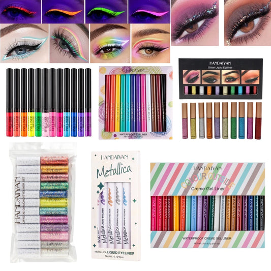 HANDAIYAN Matte Glitter Eyeliner Kit Makeup Waterproof Colorful Metallica Shiny Creme Eye Liner Pen Stage Cosmetics Eyeliner Set