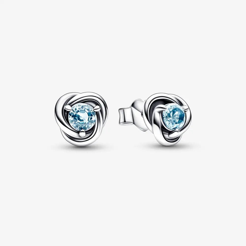 Month Birthstone Eternity Circle Stud Earrings 925 Sterling Silver Earrings Women Birthday Commemorative Jewelry Exquisite Gift