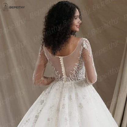 BEPEITHY Customized Luxury Long Sleeves Beading Wedding Dresses For Women 2024 Autumn Ball Gown Bride Bridal Vestidos Novias