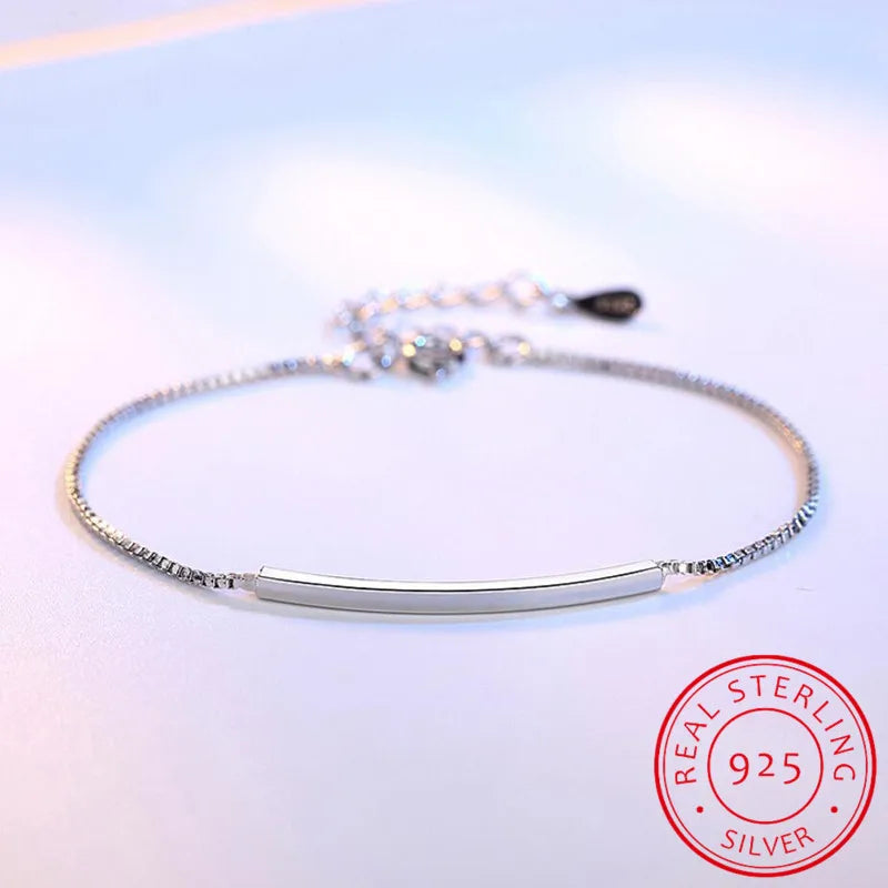 925 Sterling Silver Chain Bracelets Pure Sterling Silver 925 Simple Bracelets Jewelry Pulseras Pulseira es Plata