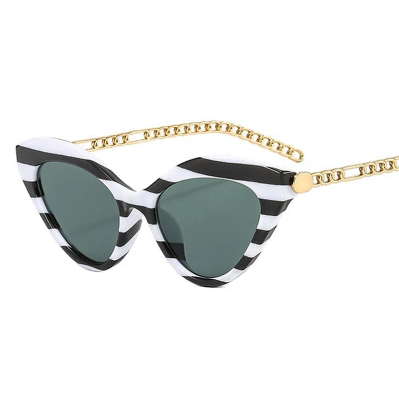 New Fashion Cat Eye Sunglasses Women Vintage Metal Chain Sun Glasses Ladies Shades UV400 Elegant Eyewear Oculos De Sol