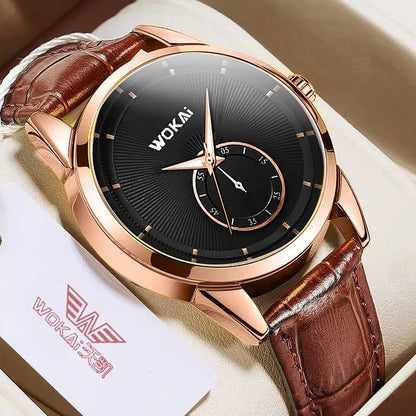 WOKAI high quality men's leisure belt quartz watch luminous waterproof commercial waterproof clock Golden Dragon Chinese style