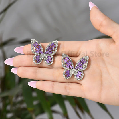 Elegant Design Butterfly Earrings Women Korean Fashion Colorful Crystal Ear Piercing Studs Cute Fairy Temperament Luxury Jewelry