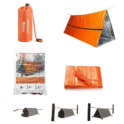 2 Person Emergency Shelter Bivy Survival Tent Kit Mylar Tube Tent Sleeping Bag Waterproof Outdoor SOS Thermal Blanket Reusable