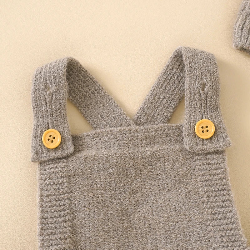 Baby Boys Girls Rompers Hats Clothes Fashion Sleeveless Knitted Newborn Infant Netural Strap Jumpsuits Outfits Sets Toddler Wear