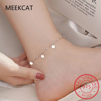 Silver Beads Anklets 925 Sterling Silver Geometric Minimalist Summer Fashion Foot Jewelry Bracelet for Ankle SCT011