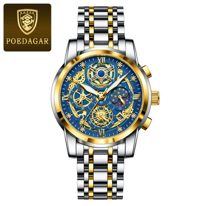 POEDAGAR Luxury High Quality Man Watch Waterproof Luminous Chronograph Date Men Watch Stainless Steel Quartz Men's Watches Reloj