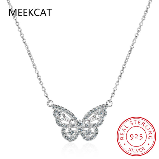 Moissanite Necklace 925 Sterling Silver Cute Butterfly Pendant Necklaces for Women Moissanites Diamond Neck Jewelry Gift