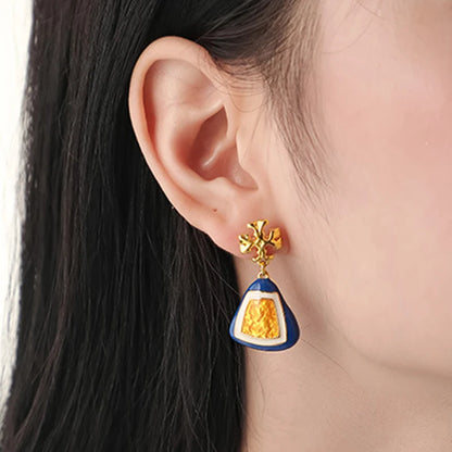 Vintage French Blue Enamel Bag Shape Earrings Women Trend Fashion Exquisite Jewelry Party Gifts Luxury Personality Unique QD199