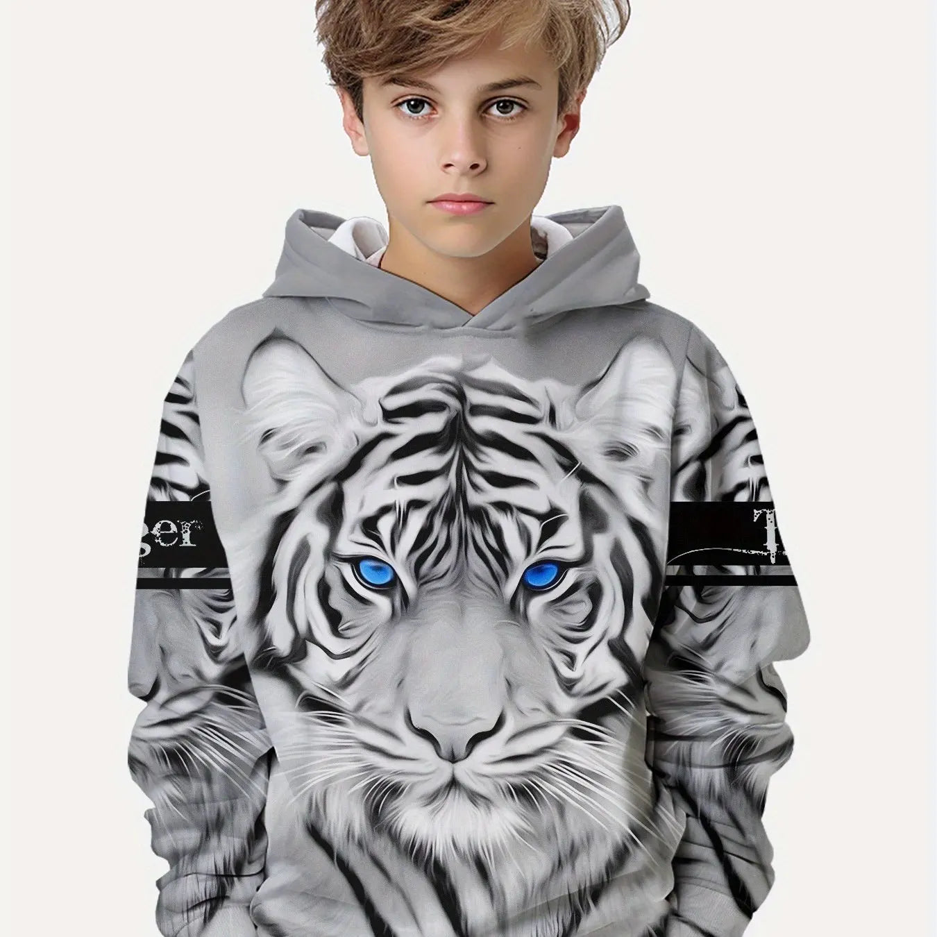 Boys Hoodies Long Sleeve 3D Tigers Print