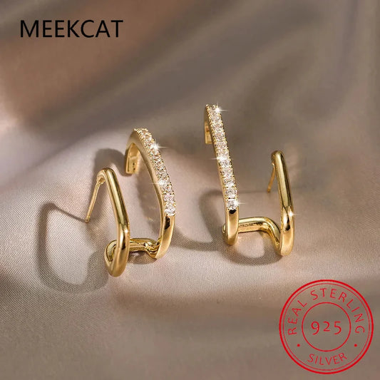 Niche Luxurious Irregular Earrings for Women Moissanite Diamond U-shaped Ear Cuff Stud Earrring 925 Sterling Silver Korean