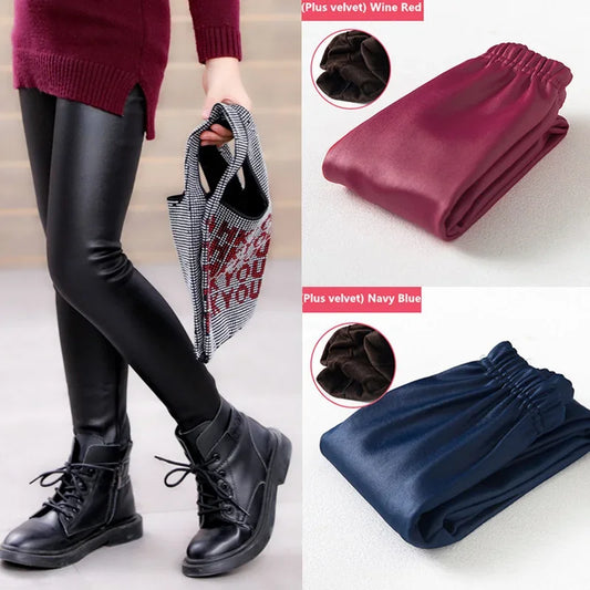 Kids Girls Leggings Autumn Winter Solid Children Warm Trousers Girl Casual PU Leather Pencil Pants Cute Toddler Leegings