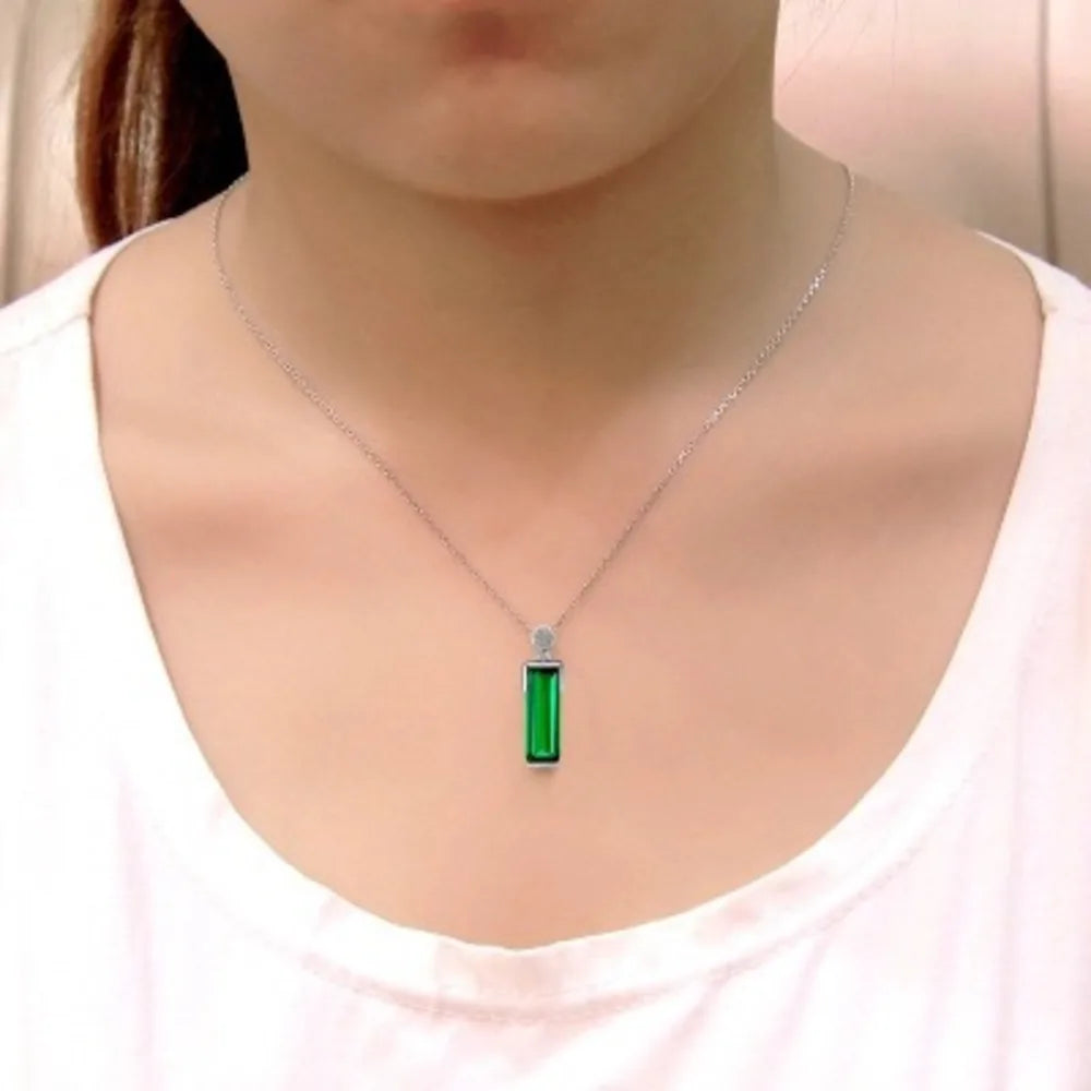 WOSIKATE 925 Sterling Silver Necklace For Women Fashion Jewellery Geometric Emerald Gemstone Pendant Chain Necklace